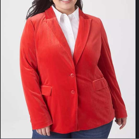 Lane Bryant Red Velvet Two Button Stretch Blazer Size 24 - Picture 3 of 14